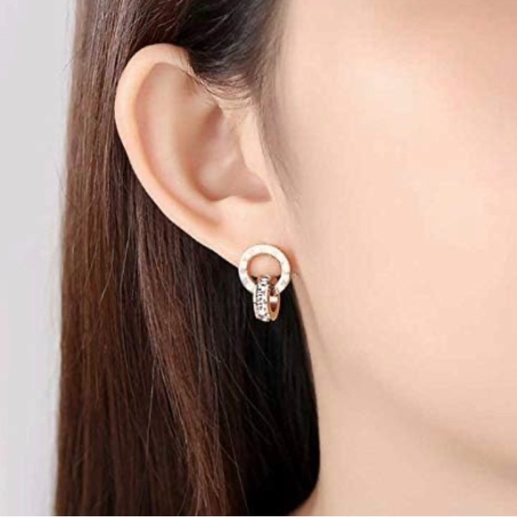 New Roman Numerals Crystal zircon Titanium Steel Earrings. - Picture 3 of 5